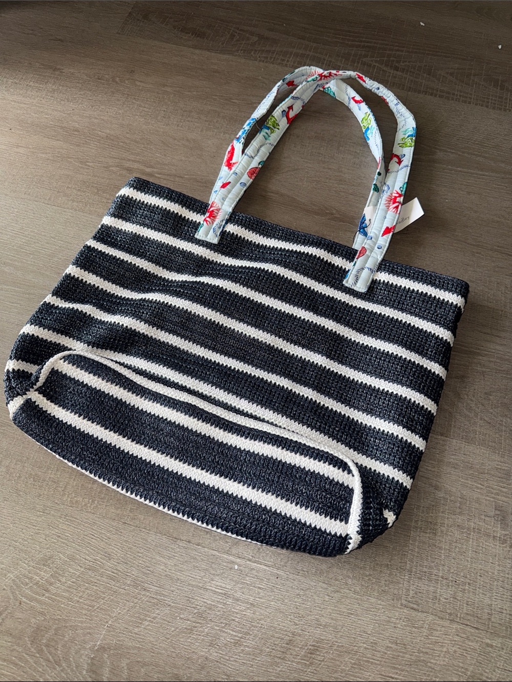 Vera Bradley Straw Beach Tote Bag Anchors Aweigh Navy Stripes NWT - Picture 9 of 13